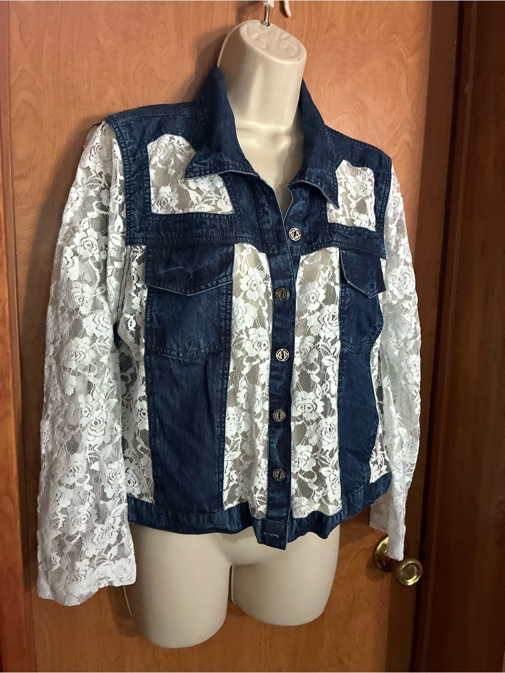 Parsley & Sage Denim Jacket with White Lace Insets